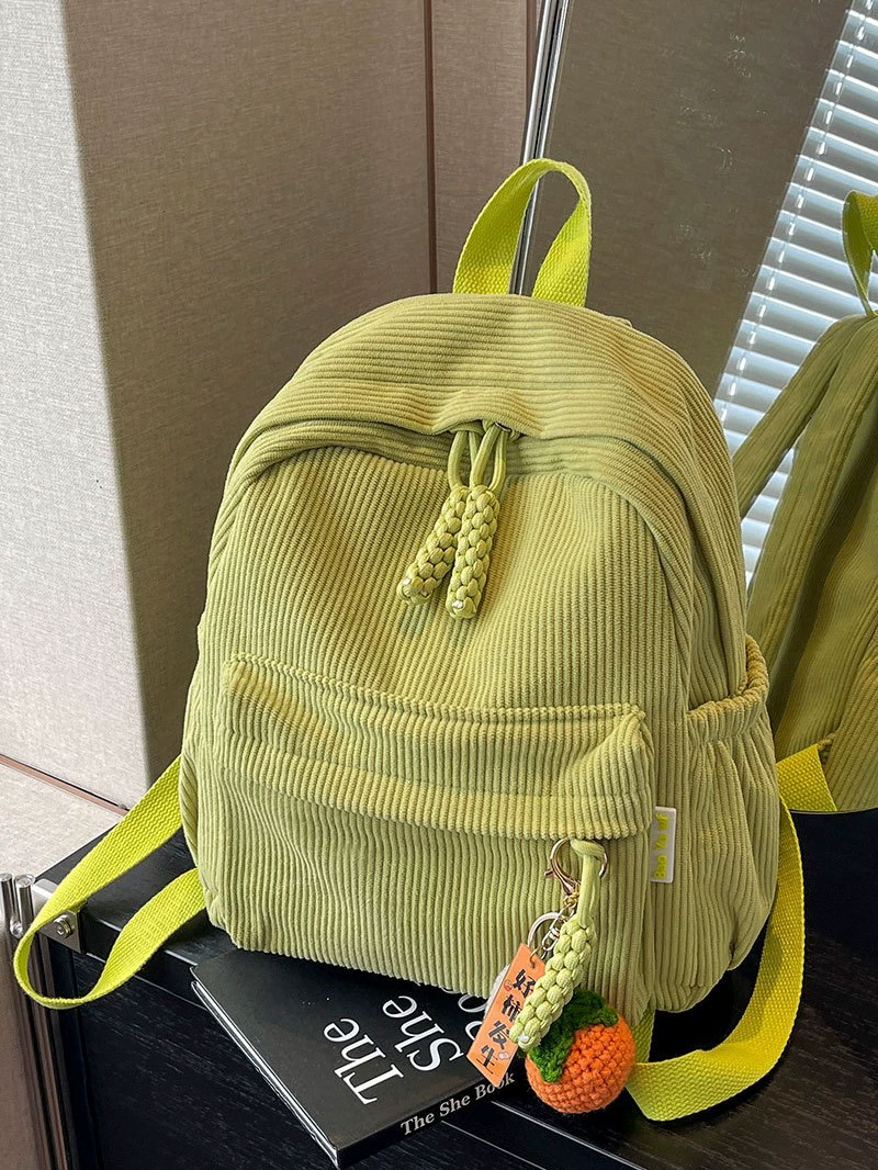 Backpack small shoulder travel bag, city style, corduroy texture, 27×14×30 cm, pendant option