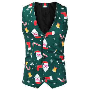 2025 New Cross-Border European and American Casual Single-Button Printed Suit Vest Christmas Suit Vest European Size Source
