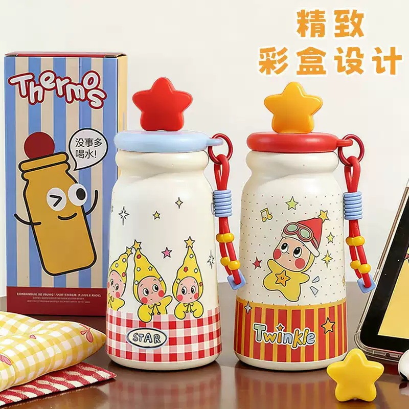 High-Appearance Cartoon Star-Themed Insulated Cup, New Model with 316 Stainless Steel Inner Liner, Portable Straw Cup with Tea-Water Separation