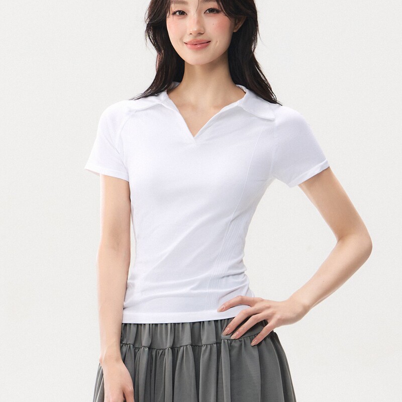 Sports Short-Sleeved Women's Polo Collar Tennis Yoga T-Shirt Pilates Running Outerwear Casual Right-Shoulder Fitness Top Sports Short-Sleeved Women's Polo Collar Tennis Yoga T-Shirt Pilates Running Outerwear Casual Right-Shoulder Fitness Top