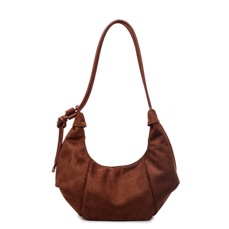 Korean Style Suede Crossbody Bag For Women, New Retro Minimalist Hobo Bag, High-End Commuter Underarm Bag - Thumbnail 8