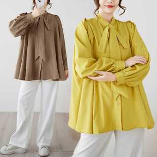 2025 New Autum Style Artistic Pure Color Lace-Up Loose Large Size Shirt for Women