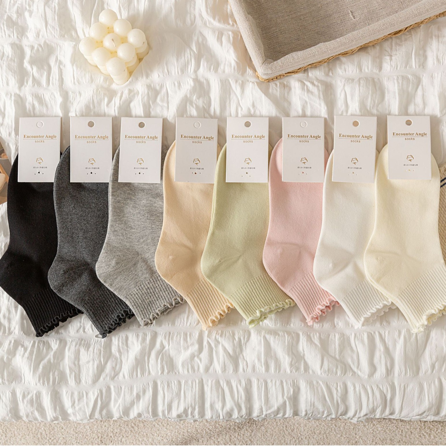 木耳边袜子女款春季纯-棉纱线无骨短袜臭防吸汗中筒袜配小皮鞋棉