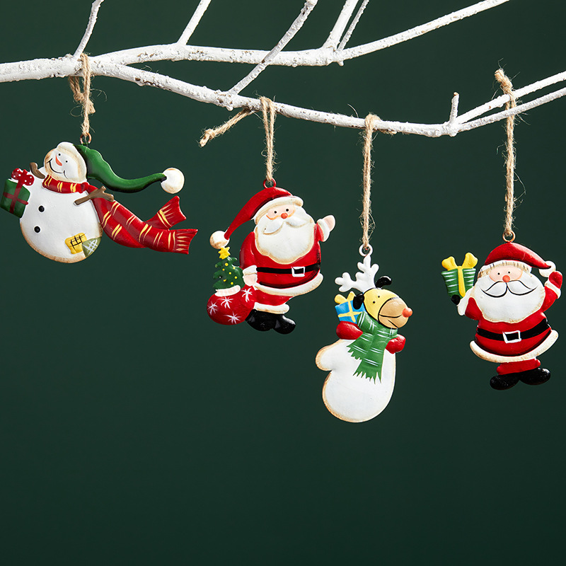 Madera Santa muñeco de nieve alce colgante de hierro forjado color decoración pintada a mano decoración de árbol de Navidad retro americano