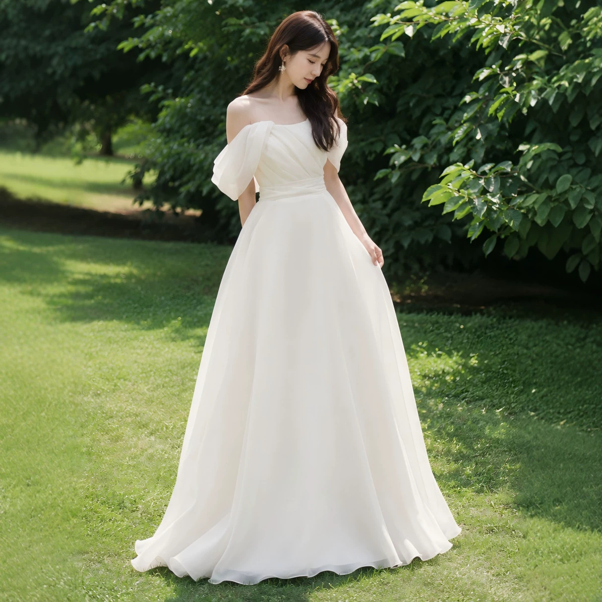 Light Wedding Dress, Simple and Niche, High-End Organza, Off-Shoulder, Super Fairy-Like, Outdoor Travel Photography, Outdoor Wedding Dress, Cross-Border Wholesale for Women