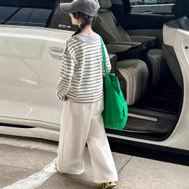 童装2026条纹长袖套装女童春秋款宽松阔腿裤休闲两件套韩版潮搭