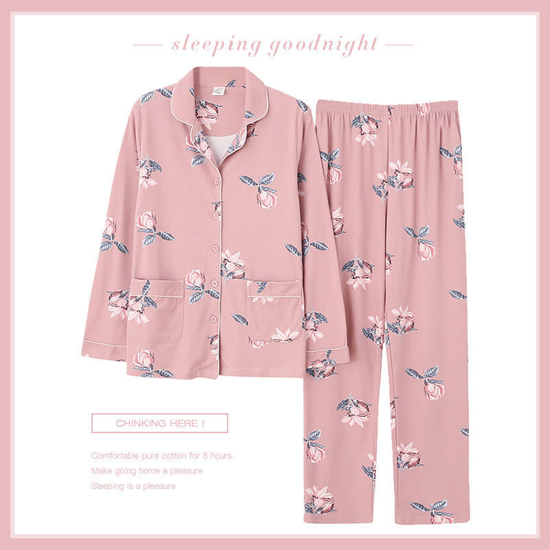 봄과 가을 중년 및 노인 어머니 중년 여성을위한 새로운 긴 소매 잠옷 새로운 오래된 시어머니 가정 옷 세트