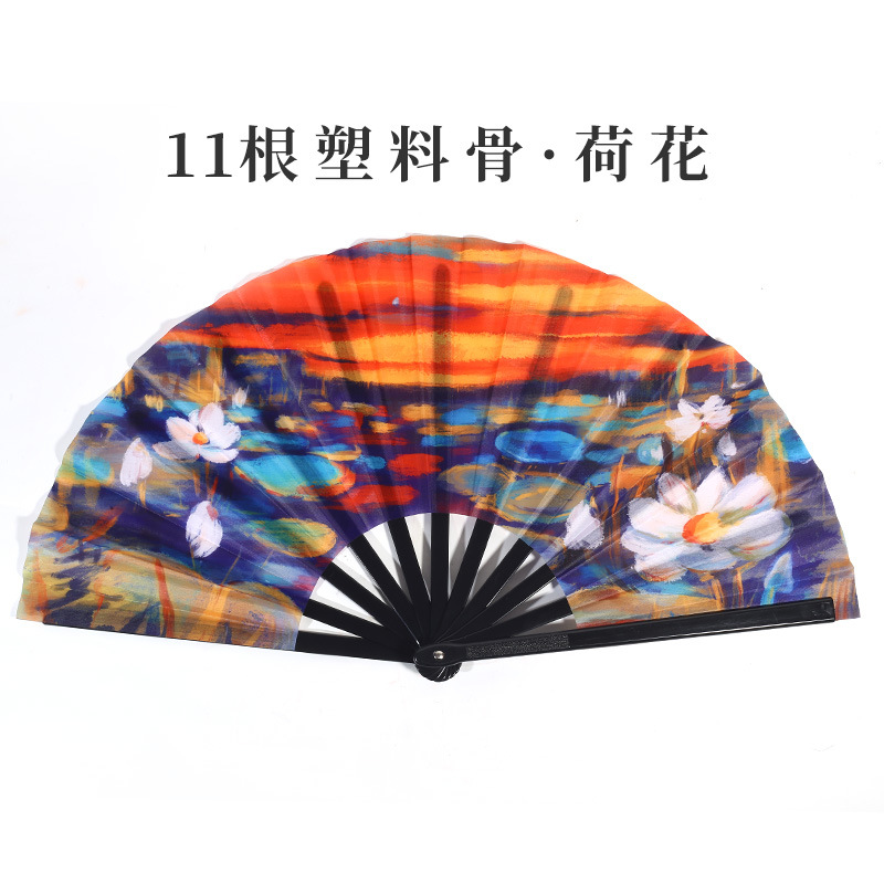 Inventario de 33 cm gran ventilador de plástico hueso ventilador publicitario patrón personalizado Amazon europeo 10 pulgadas ventilador kung fu