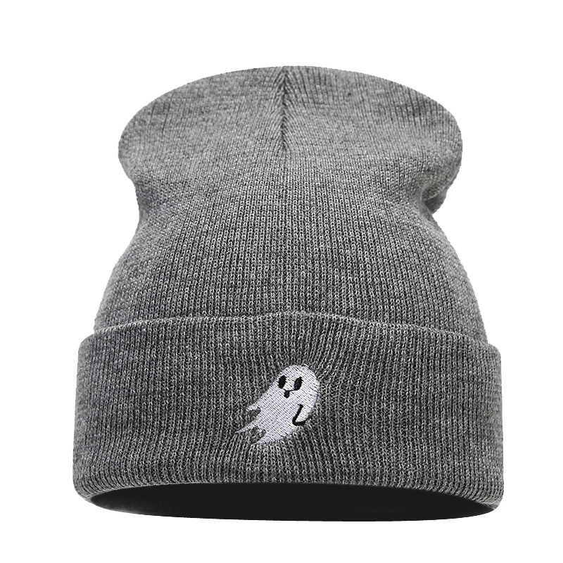 Amazon Venta caliente fantasma bordado Halloween hombres y mujeres sombrero de punto Otoño e Invierno moda de la calle sombrero frío moda caliente