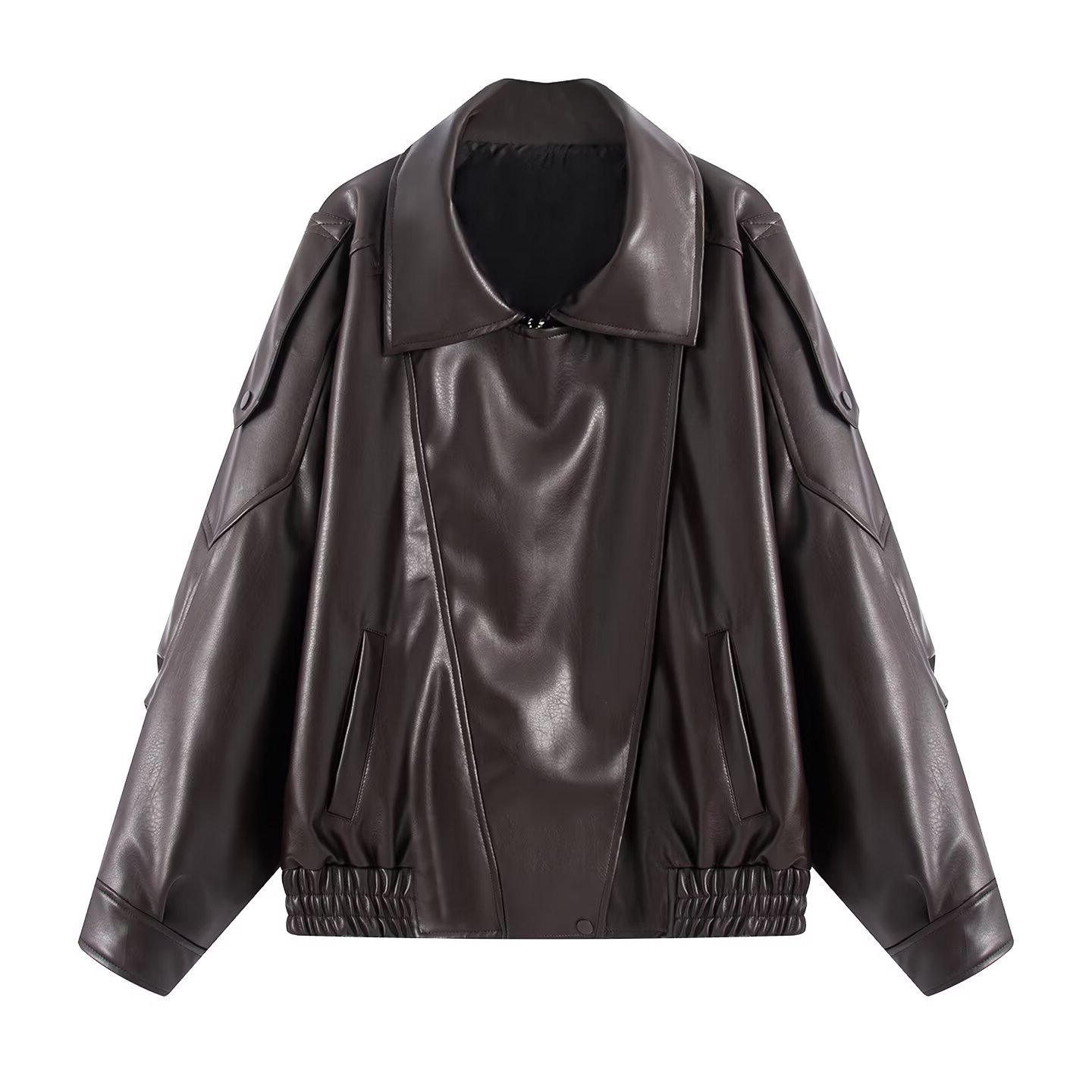 Taop&Za Autumn and Winter New Women's Commuter Fashion Loose Retro Leather Jacket Top Motorcycle Leather Jacket