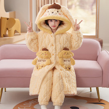 女童睡衣睡袍珊瑚绒冬季三层夹棉加厚儿童中大童法兰绒保暖家居服