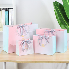 New Product Instagram Style Packaging Bag, Gradient Gift Bag for Clothing Store Tote Bag, Ribbon Bow Cosmetics Paper Bag