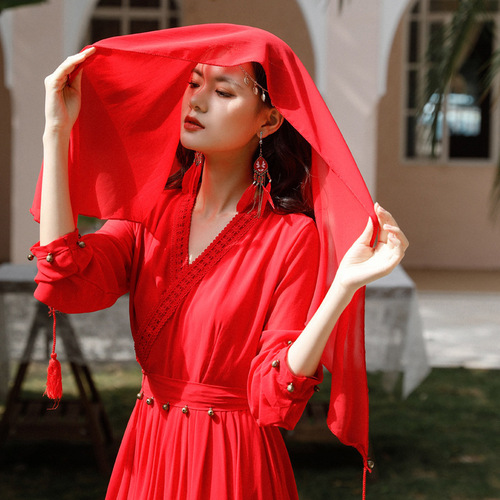 Cross-border E-commerce Supply Bohemian Feather Long Drop Earrings Personalized Chain Tassel Earring Hook Red Bridal Earrings