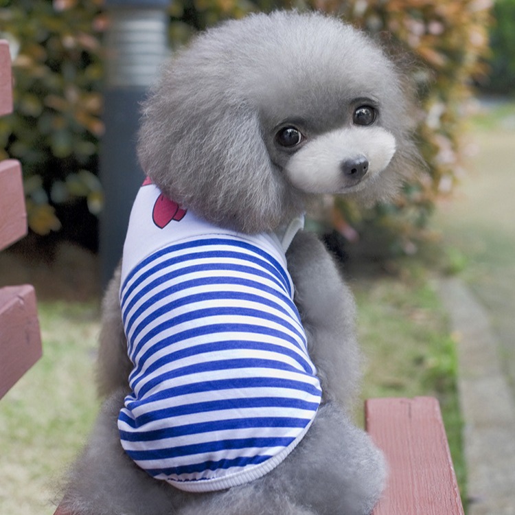 Pet Clothes Navy Striped Vests for Dogs And Cats Teddy French Bulldog Dog Clothing Cat Apparel Wholesale Factory_voghion.com