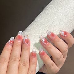 純手工穿戴甲批發小紅書銀閃茶花美甲甲片穿戴式指甲貼片