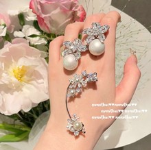 闪耀串珠小花藤宝石耳夹 设计师镀18K金几何锆石烟花切耳挂无耳洞