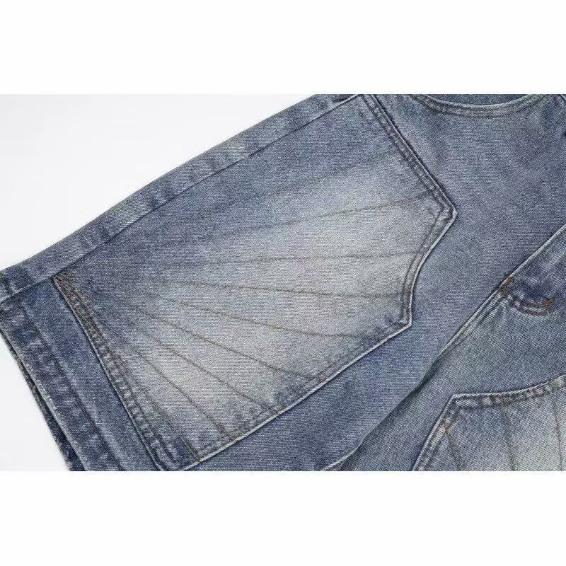 Men's Clothing Unisex Summer Retro Washed Denim Shorts Straight Leg Five Point Distressed Loose Fit Trendy Men's Clothing_mkmklike.com
