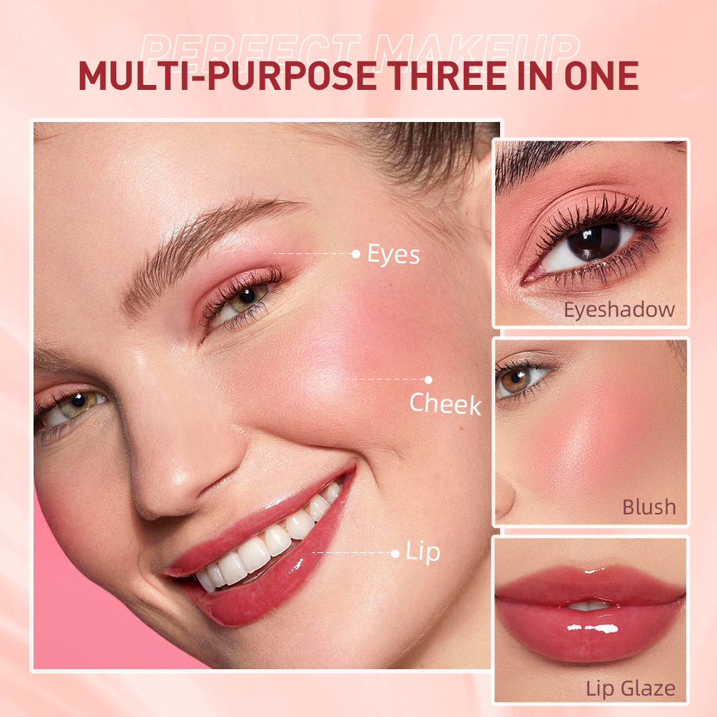 Carina QIBEST Mirror Glaze Stain Free Cup Colorfast Moisturizing Lip Color Ilgnoturīga, viegli krāsojama šķidrā pūdera vaigu sārtuma komplekts_voghion.com