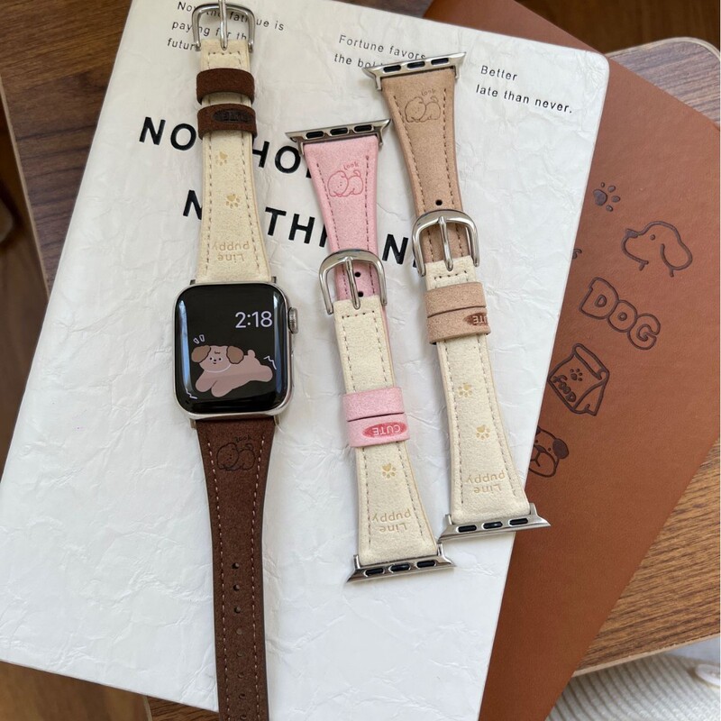 For Apple Watch10 Generation Apple Watch Color-block Puppy Claw Leather Leather Strap Building iwatchs98