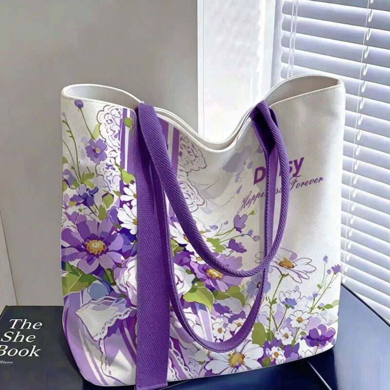 Purple Daisy Sweet Handbag, High-Value Fashionable Cartoon Bag for Women, Versatile Canvas Bag, Open-Top Shoulder Bag for Commuting Purple Daisy Sweet Handbag, High-Value Fashionable Cartoon Bag for Women, Versatile Canvas Bag, Open-Top Shoulder Bag for Commuting