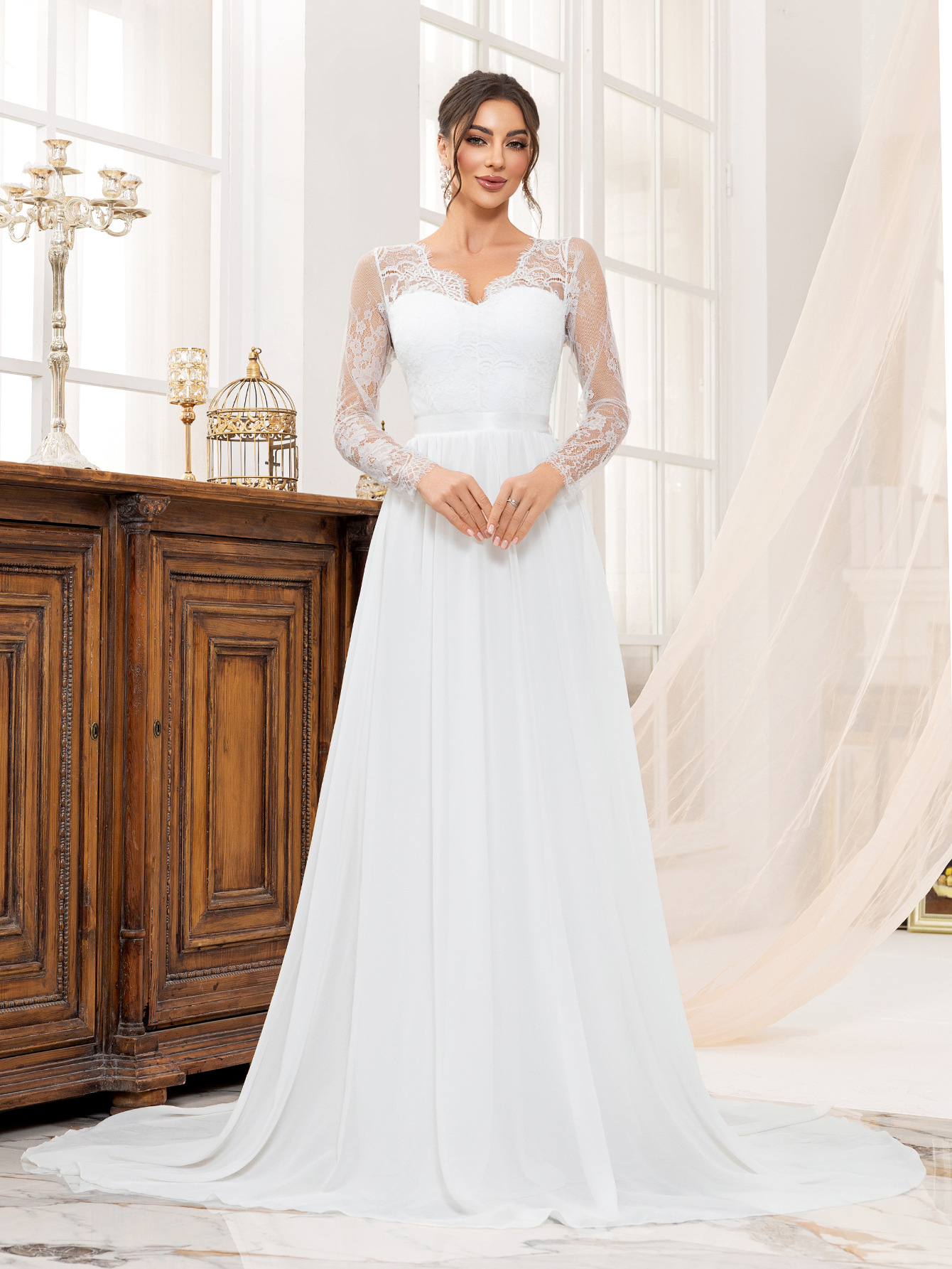 Nuevo vestido de boda europeo y americano Amazon encaje empalmado vestido de fiesta de lujo largo vestido transfronterizo