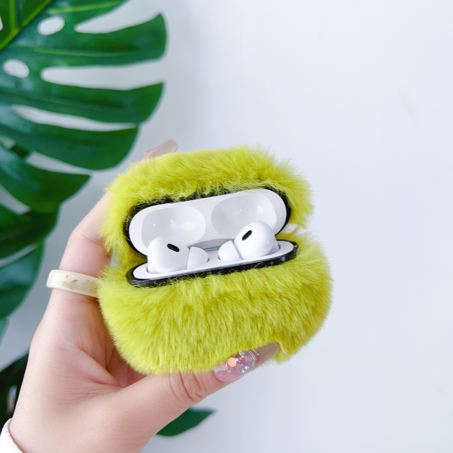 Adatto per la custodia per cuffie con stampa leopardata di 1/2/3 generazione di simpatico peluche con orecchie di coniglio Apple PRO2_voghion.com