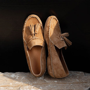 Soft Mid-Century Style Loafers for Women, New British Round-Toe Flats, Hand-Stitched Genuine Leather Tassel Shoes