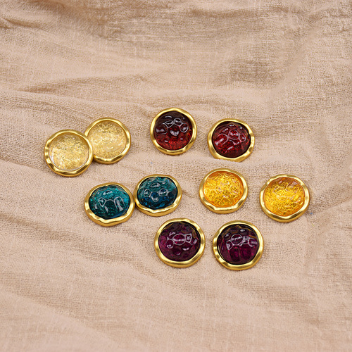 Rich light resin Western European style retro gemstone metal buttons for women's coats, jackets, shirts and clothing buttons