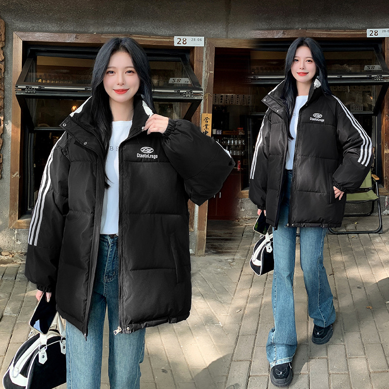 남녀공용 커플 삼선 하이넥 패딩 점퍼 겨울 루즈핏 빅사이즈 학생 캐주얼
