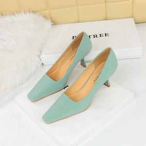 6183-2 European and American Style Simple Slim Heel High Heel Silk Shallow Mouth Square Head Women's Shoes Professi