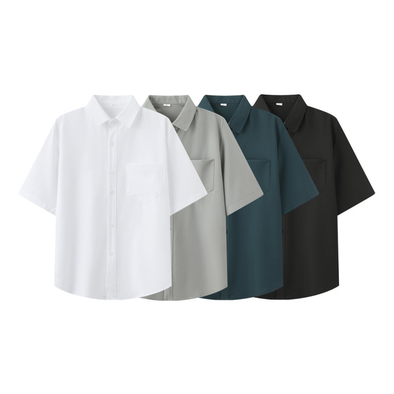 2026 Summer Men's Short-Sleeved Shirt, Thin Casual Shirt, Cotton Business Slim-Fit Shirt with Pockets, Half-Sleeved Top
