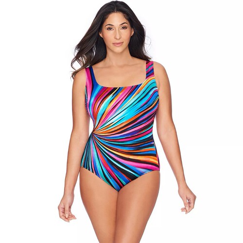Cross-border new European and American plus-size women's one-piece swimsuit with printed plus rainbow stripes AliExpress swimsuit bikini