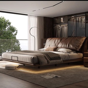 Light Luxury Modern Minimalist Elephant Ear Suspended Bed Minimalist Leather Bed Master Bedroom Minimalist Italian Style Internet Celebrity Soft Bed
