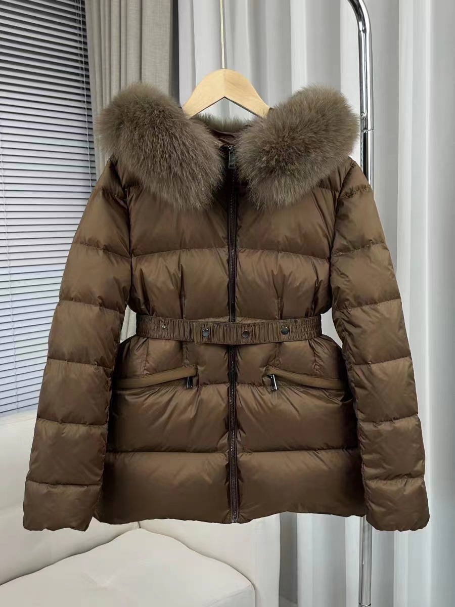 Autumn Winter New European Style Waist Slimming 90 White Duck Fox Fur Collar Down Jacket Women Short Trendy Coat_voghion.com