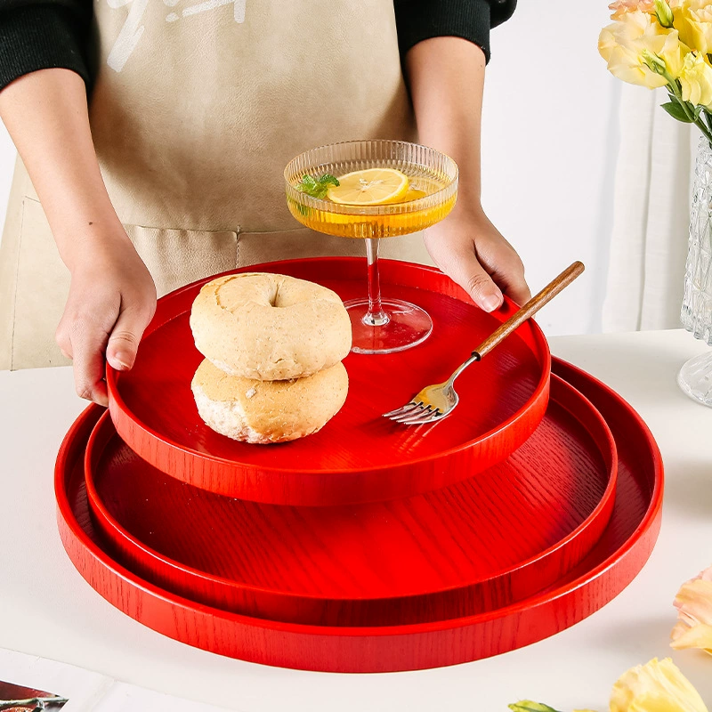 Solid wood household red fruit tray wedding tray simple snack tray wooden wedding tray tea tray festive storage