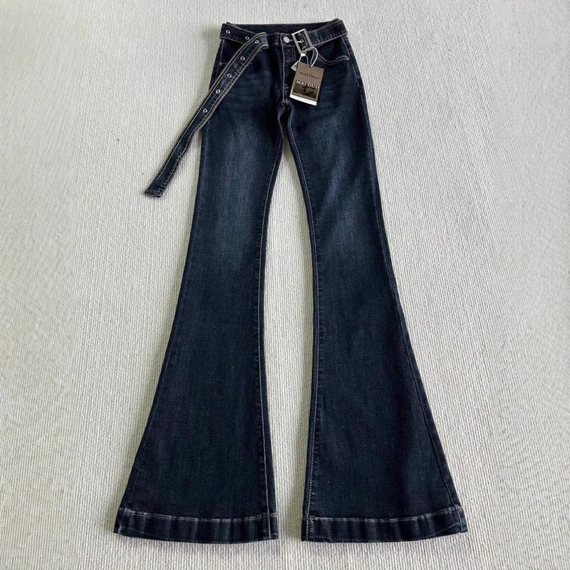 American Style Retro dark blue Jeans Women's Trendy New plus size chubby girl Low Waist Slimming Micro Horn Long Pants