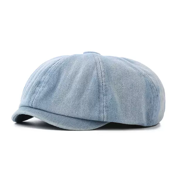 British Style Denim Plain Octagonal Beret for Men and Women, Youth Duckbill Cap, Forward Cap, Wholesale Retro Style