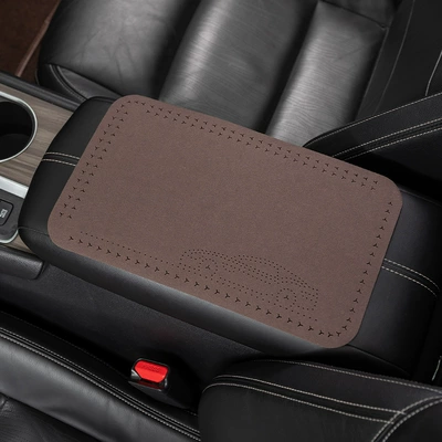 armrest box pad car center | Armrest box pad - suede-armrest-pad-without-label-mocha-brown