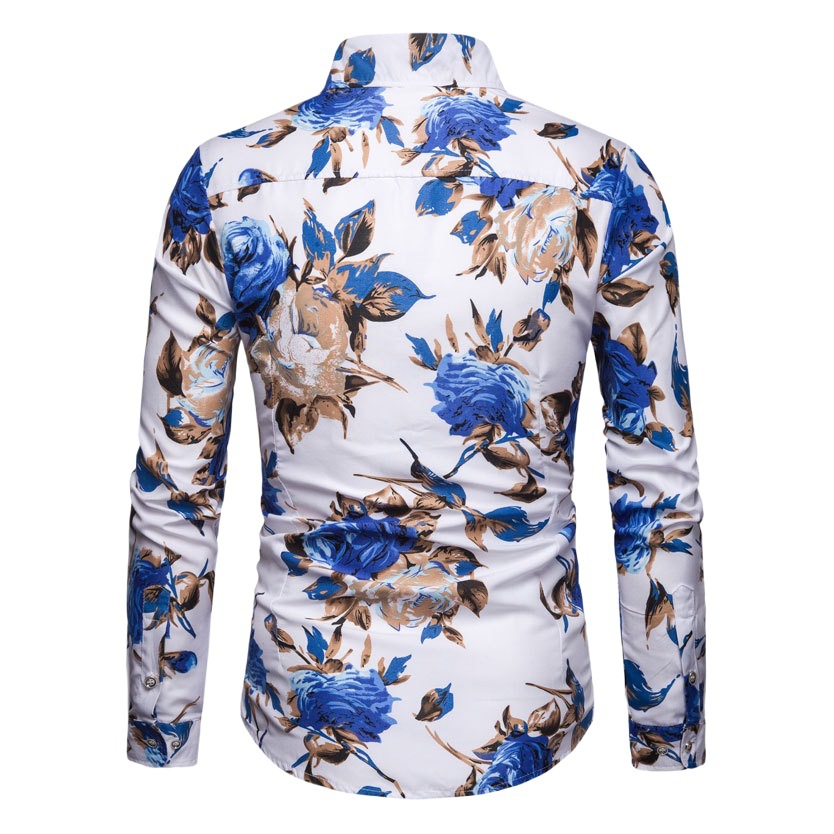 Camisa Floral de Manga Larga para Hombre, Primavera y Otoño 2025, Talla Grande, Cuello Camisero, Corte Entallado, Estilo Británico Informal Estampado