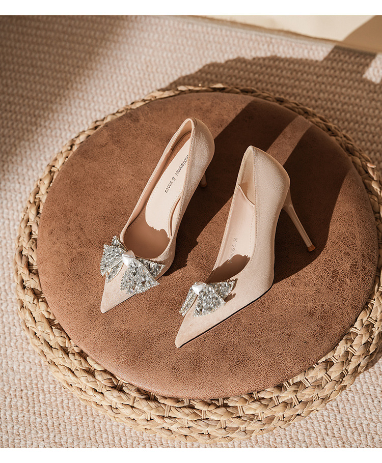 9888H-101 Wildleder-Schleifen-Strass-Schuhe – Hochzeitsschuhe, Alltagsschuhe, professionelle, vielseitige Schuhe für Arbeit, Bankett und festliche Anlässe_voghion.com