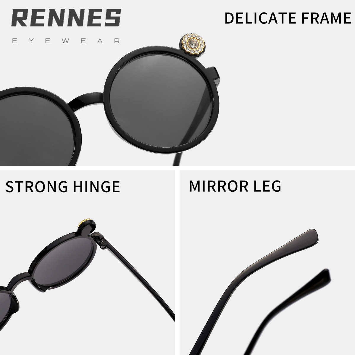 2024 niños transfronterizos nuevo color caramelo con montura redonda de diamantes gafas de sol de oso lindo bebé gafas de sol al aire libre