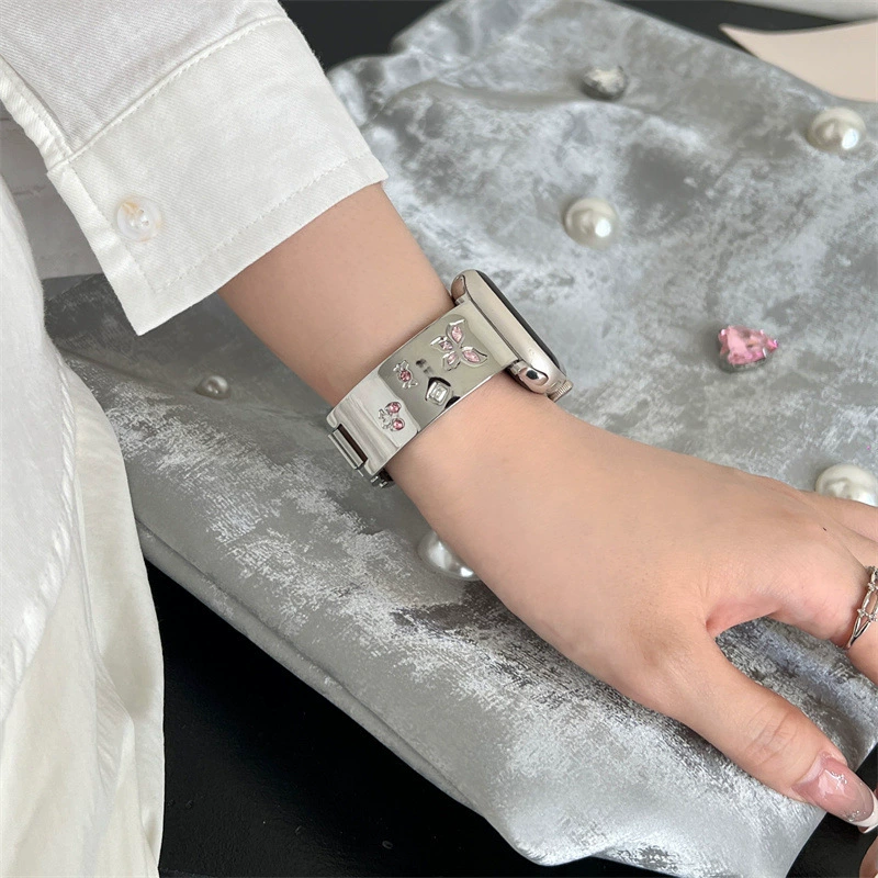 Подходящий ремень Apple S10Applewatch98765 поколения вставной засов бриллиант бабочка дизайн металлический браслет