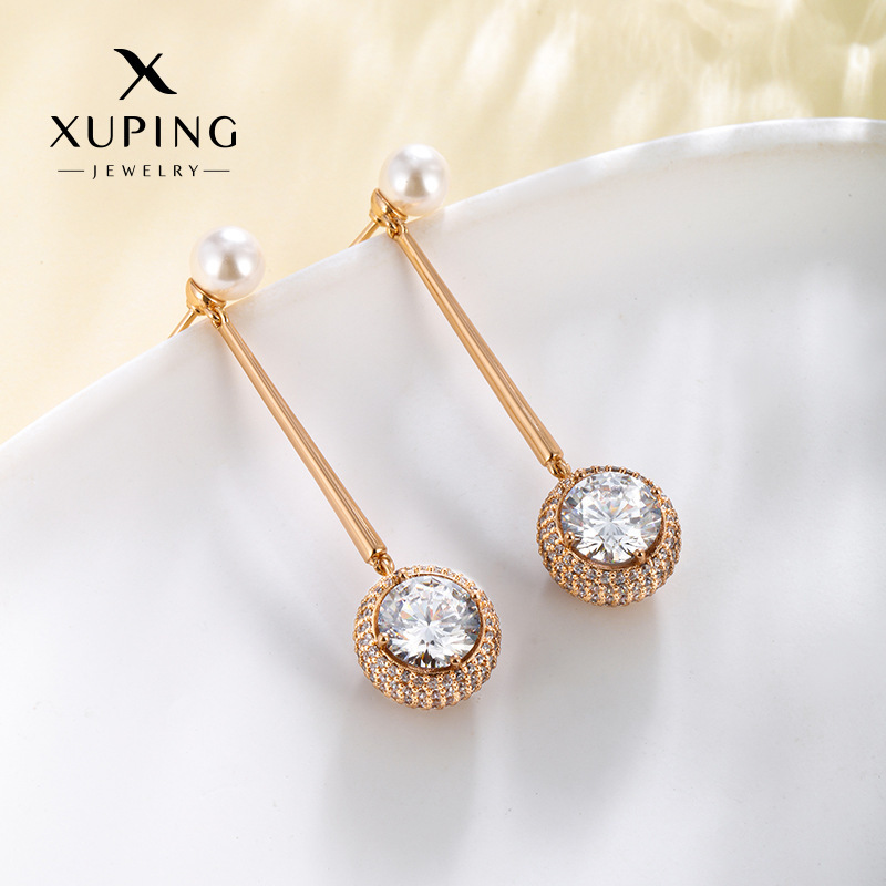 Pendientes de Aleación Xuping con Baño de Oro de 18k y Circonita Individual, Diseño Gráfico y Personalizado, Accesorios de Moda para Orejas, Venta al por Mayor