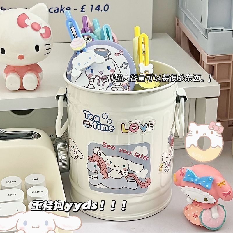 かわいいピンクの鉄のバケツイチゴ収納バケツ学生寮デスクトップ収納ボックスインリトルレッドブック同じクマペンホルダー|undefined