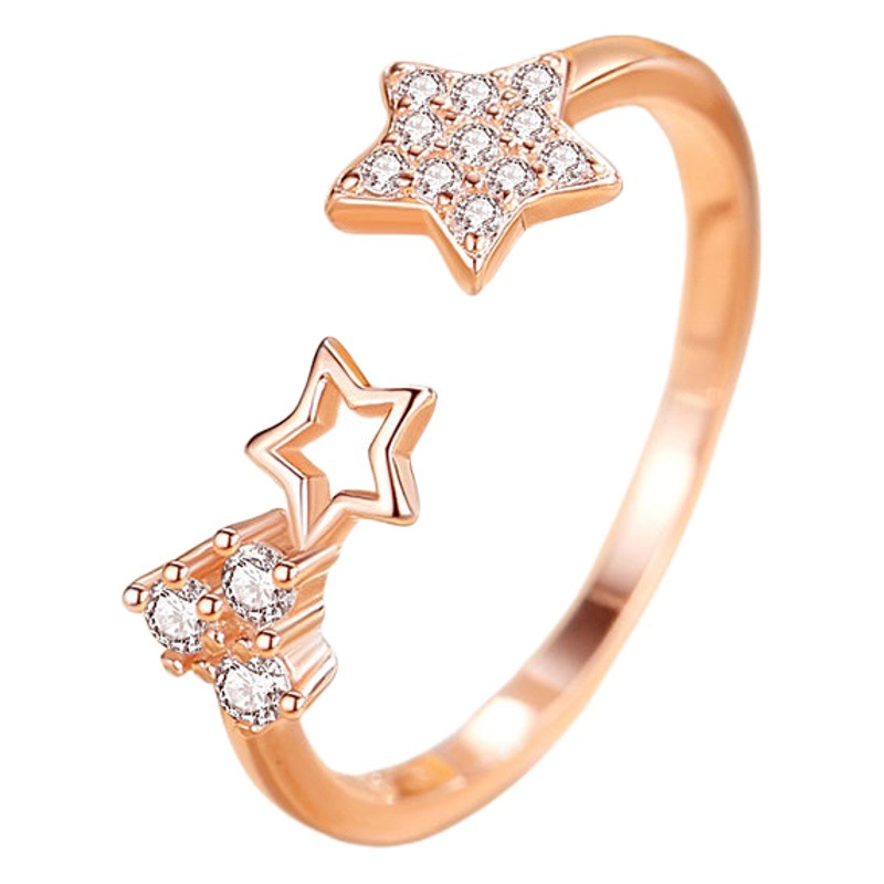 Anillo de plata 925 estilo coreano ins estilo estrella incrustada en diamantes anillo de mujer abierto nicho estilo de lujo ligero estrella de cinco puntas anillo al por mayor