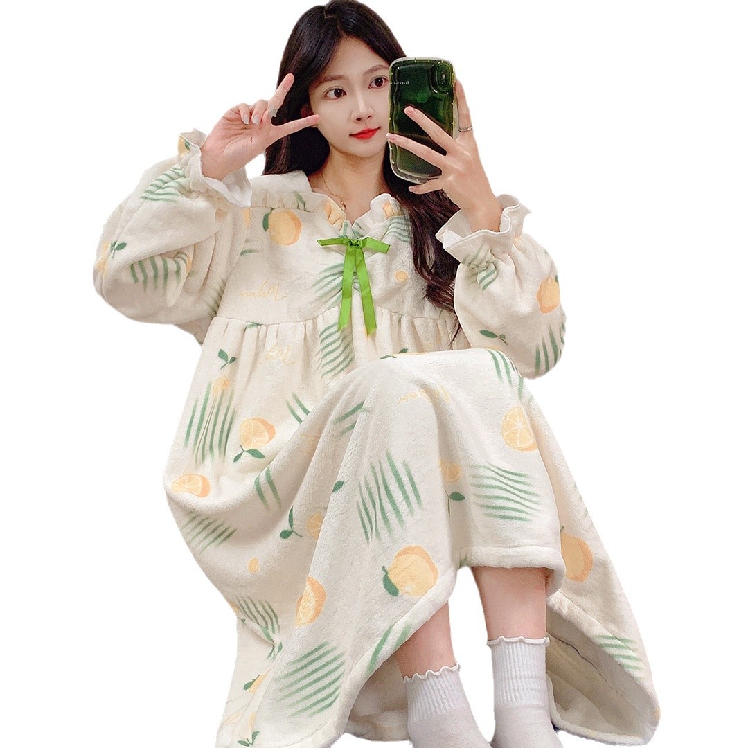 2024 pijamas de invierno gruesos de franela calentamiento vestido de pijama de arco de mujer vestido de pijama dulce lindo ropa para el hogar