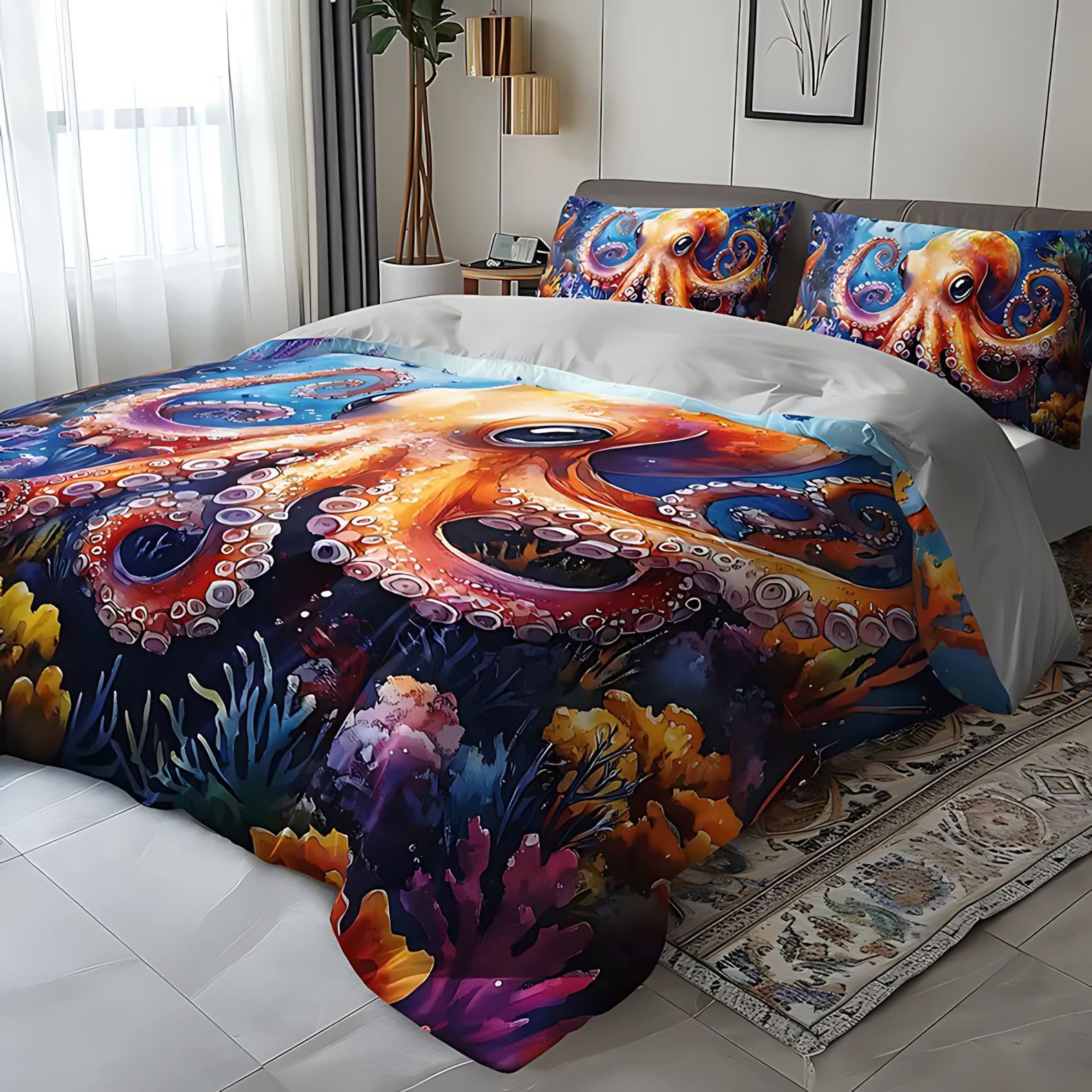 TEMU / JIT nuevos productos transfronterizos lindos pie de pulpo cubierta de colchón conjunto fuente de ropa de cama fabricantes