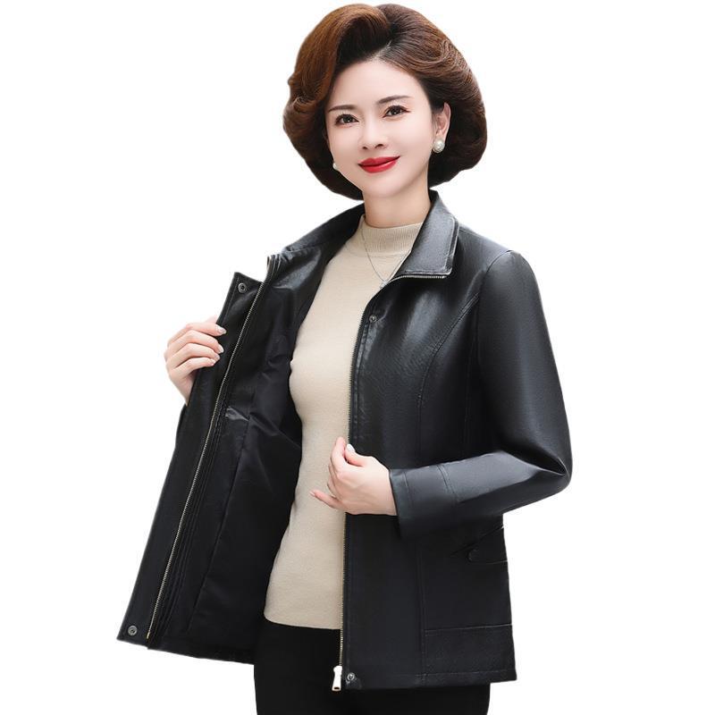 Middle-Aged Women's Leather Jacket 2025 Spring and Autumn New Stylish Leather Jacket for Middle-Aged and Elderly, Age-Reducing Leather Suit, Mom's Autumn Coat Middle-Aged Women's Leather Jacket 2025 Spring and Autumn New Stylish Leather Jacket for Middle-Aged and Elderly, Age-Reducing Leather Suit, Mom's Autumn Coat