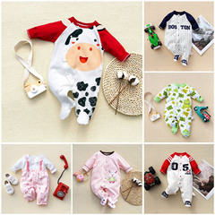 Cross-border baby spring clothing new baby foot-covering jumpsuit long-sleeved *cotton one-piece crawling suit 3-12M