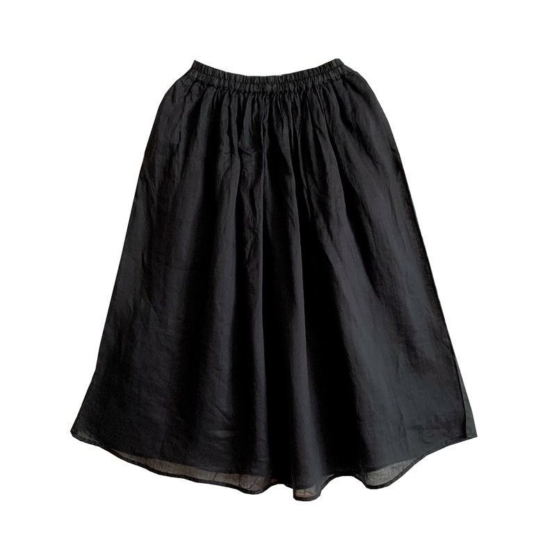 Gonna hanfu donna stile retro media lunghezza cotone lino fluida_voghion.com